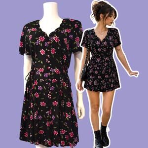 Vintage Black Floral Romper Size L/XL Soft Grunge Fairy Cottage Core Pink Purple